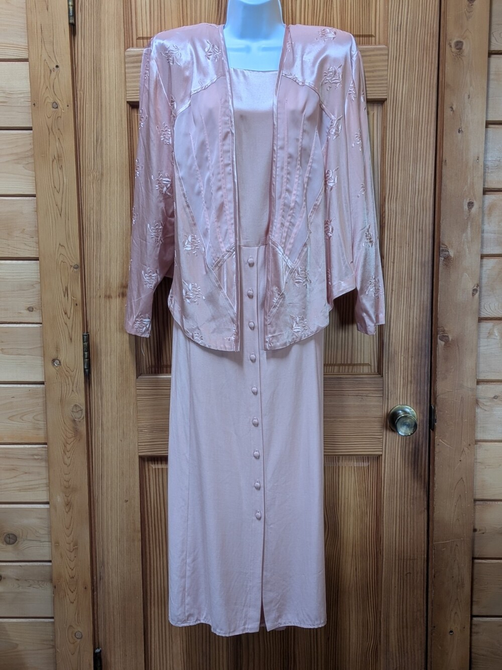 VTG Wild Rose Sz 18 Mother Of The Bride Rose Pink Jacket & Dress Set Cotton USA